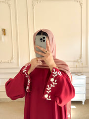 Premium Maroon Floral Bloom Embroidered Abaya ( FREE DELIVERY )