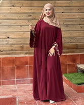 Premium Maroon Floral Bloom Embroidered Abaya