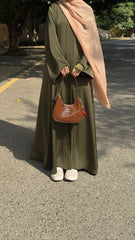 Dark Olive With Beige Scarf and Matching Niqab ( TikTok Premium Fabric )