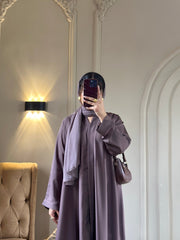 Smoky Taupe Purple Zoom Front Open Abaya ( FLAT 60% OFF)