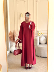 Premium Maroon Floral Bloom Embroidered Abaya ( FREE DELIVERY )
