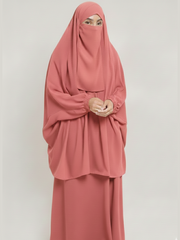premium Jilbab Peachish Pink 3-Piece Set