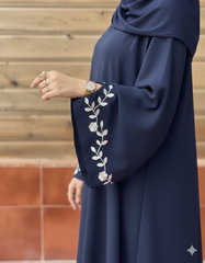 Premium Navy Blue Floral Bloom Embroidered Abaya