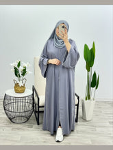 “Grey Premium Double Piping Front-Open Abaya with Matching Scarf – Highly Recommended”
