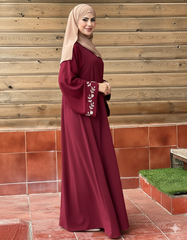 Premium Maroon Floral Bloom Embroidered Abaya