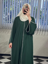 “Green Premium Double Piping Front-Open Abaya with Biege Scarf – Highly Recommended”