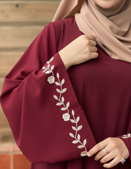 Premium Maroon Floral Bloom Embroidered Abaya