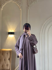 Smoky Taupe Purple Zoom Front Open Abaya ( FLAT 60% OFF)