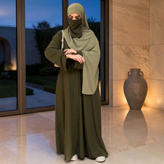 Dark Olive Basic Front Open Abaya ( TikTok Premium Fabric )