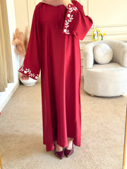 Premium Maroon Floral Bloom Embroidered Abaya ( FREE DELIVERY )