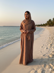 Premium Jacquard Fabric Self Printed Premium Abaya ( Brown Color )