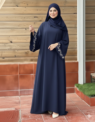 Premium Navy Blue Floral Bloom Embroidered Abaya
