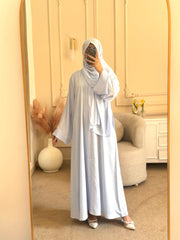 Premium Zoom Front Open Abaya – Free Scarf included ( sky blue ) 60% OFF TODAY