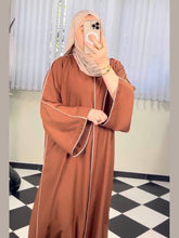 “Brown Premium Double Piping Front-Open Abaya with Beige Scarf – Highly Recommended”