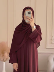 Premium Zoom Front Open Abaya – Free Scarf included ( Dark Maroon ) 60% OFF TODAY