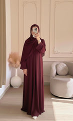 Premium Zoom Front Open Abaya – Free Scarf included ( Dark Maroon ) 60% OFF TODAY