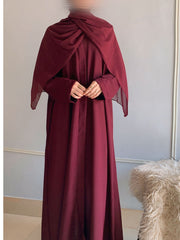 Premium Zoom Front Open Abaya – Free Scarf included ( Blood Red ) 60% OFF TODAY