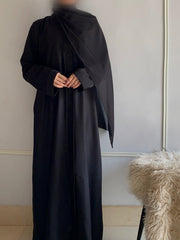 Premium Zoom Front Open Abaya – Free Scarf included ( Black Beauty ) 60% OFF TODAY