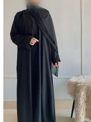 Plain Regular Zoom Front Open Abaya – Black Beauty