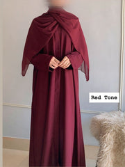 Premium Zoom Front Open Abaya – Free Scarf included ( Blood Red ) 60% OFF TODAY