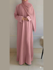 Plain Regular Zoom Front Open Abaya – Baby Pink