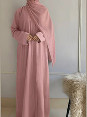 Plain Regular Zoom Front Open Abaya – Baby Pink