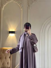 Smoky Taupe Purple Zoom Front Open Abaya ( FLAT 60% OFF)