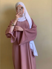 Pink cut Sleeves Basic Abaya with White Scarf ( Best Seller )