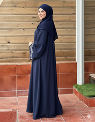 Premium Navy Blue Floral Bloom Embroidered Abaya
