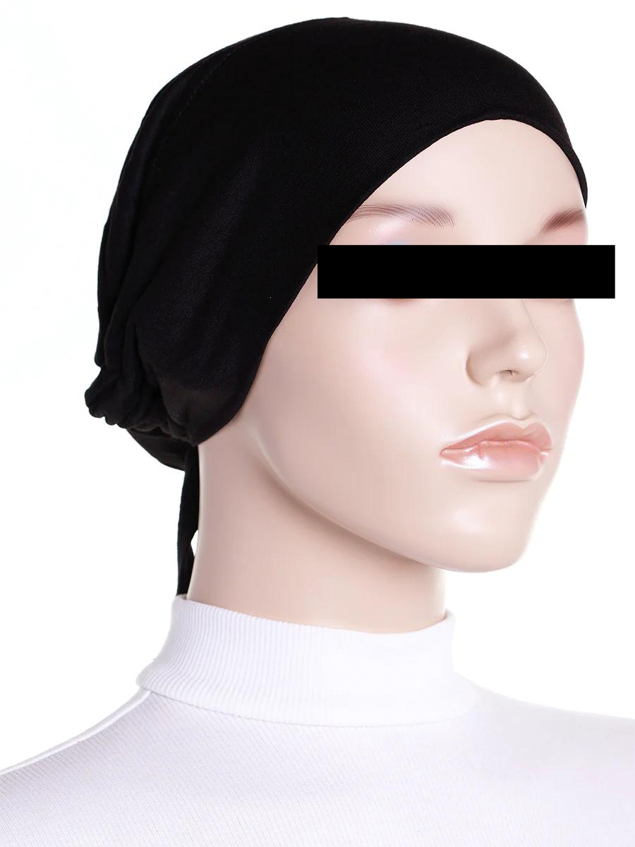 Tie back hijab cap Black