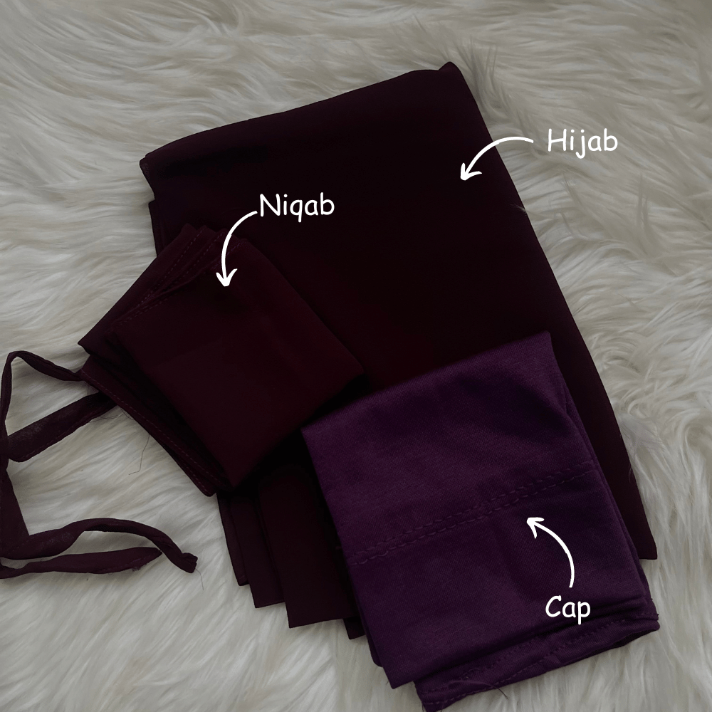 Hijab Niqab & Cap Set - Rich Grape