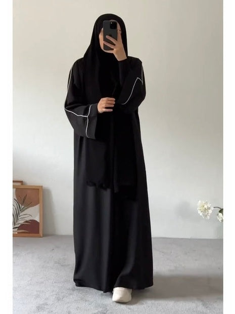 Black Premium plain abaya with white lining (top seller & Recommended)  FREE SHIPPING NOW