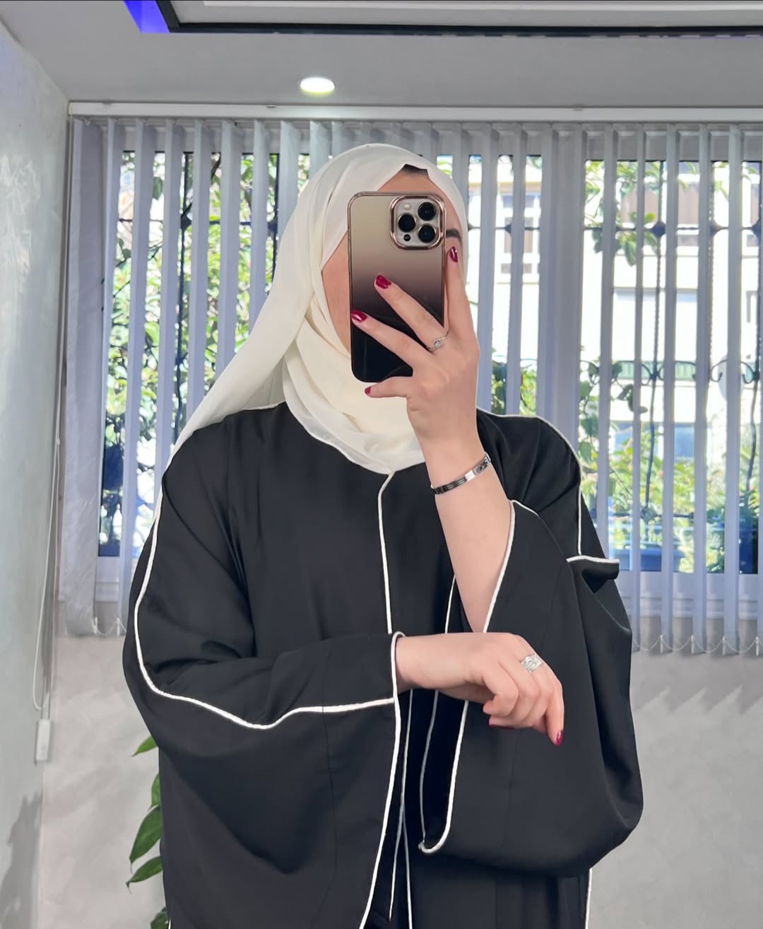 Black with Beige Scarf Premium Double Pipin Abaya Front Open (FREE SHIPPING NOW)