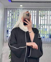 Black with Beige Scarf Premium Double Pipin Abaya Front Open (FREE SHIPPING NOW)