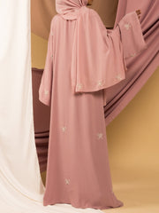 Trending HandWork Bow Abaya Premium Quality with Matching Scarf( Limited Stock +  FREE SHIPPING NOW) Baby Pink