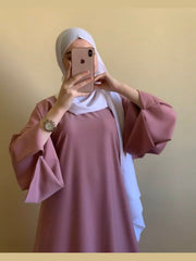 Pink cut Sleeves Basic Abaya with White Scarf ( Best Seller )