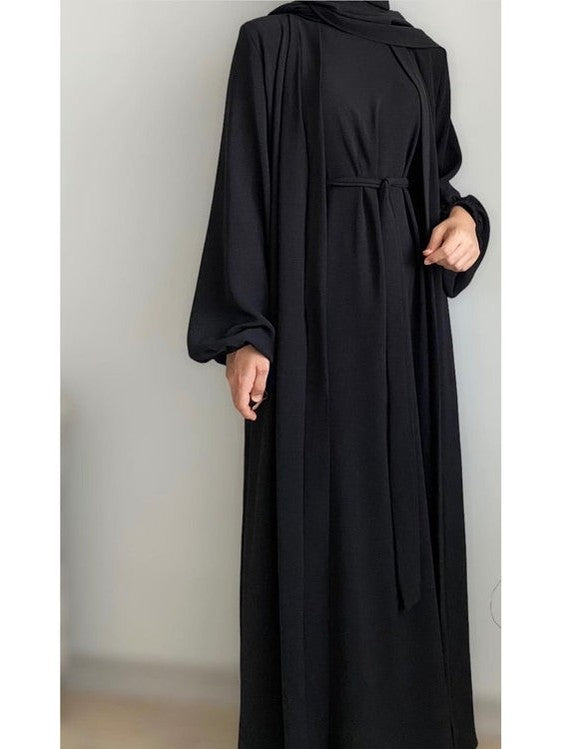 4 pcs Inner Gown abaya with Belt ( Black ) 54 Size Medium  FREE SHIPPING NOW