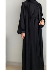 4 pcs Inner Gown abaya with Belt ( Black ) 54 Size Medium  FREE SHIPPING NOW