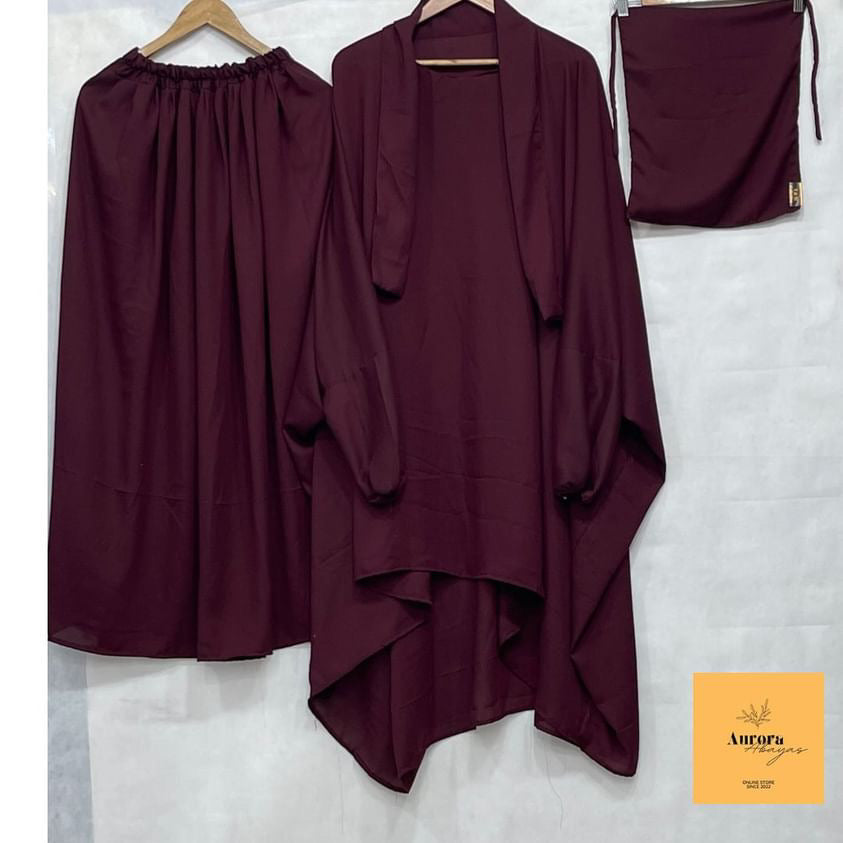 premium Maroon 3-Piece Jilbab Set