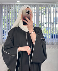 Black with Beige Scarf Premium Double Pipin Abaya Front Open (FREE SHIPPING NOW)