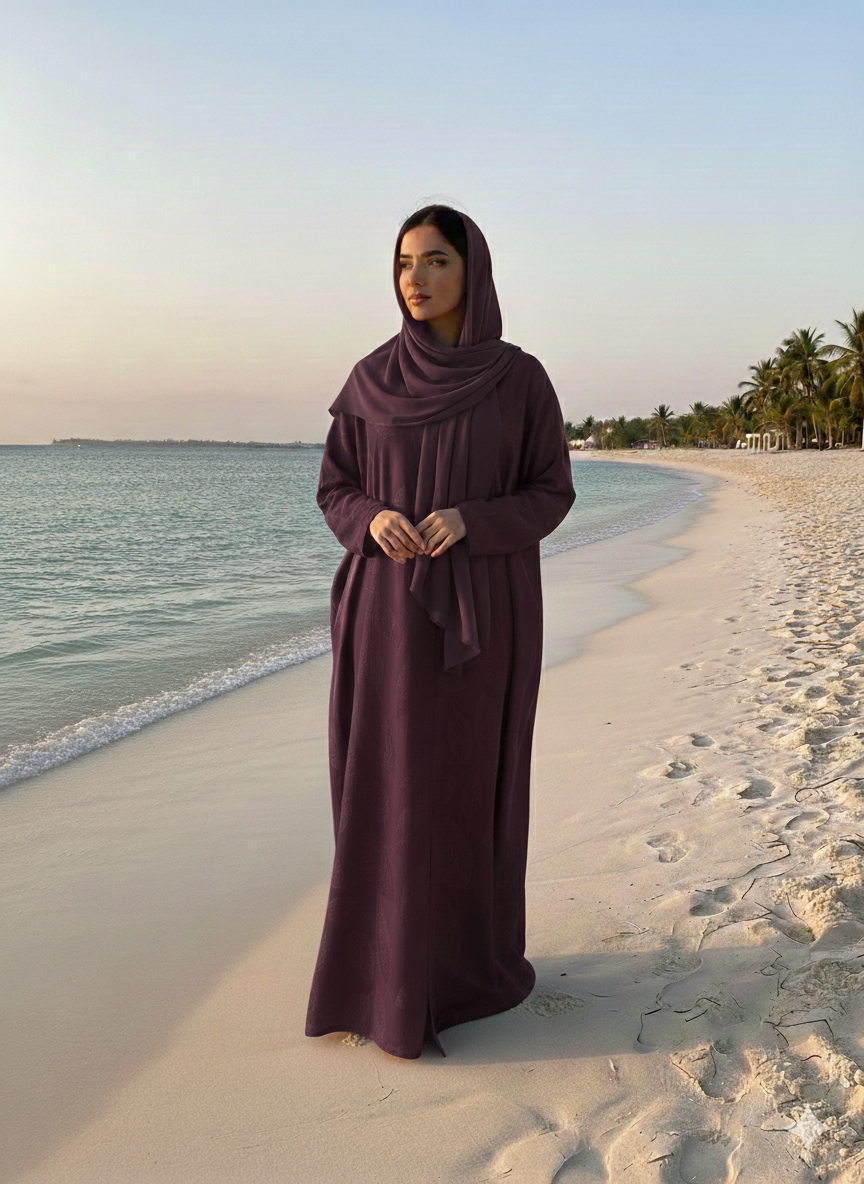 Premium Jacquard Fabric Self Printed Premium Abaya ( Purple Color )