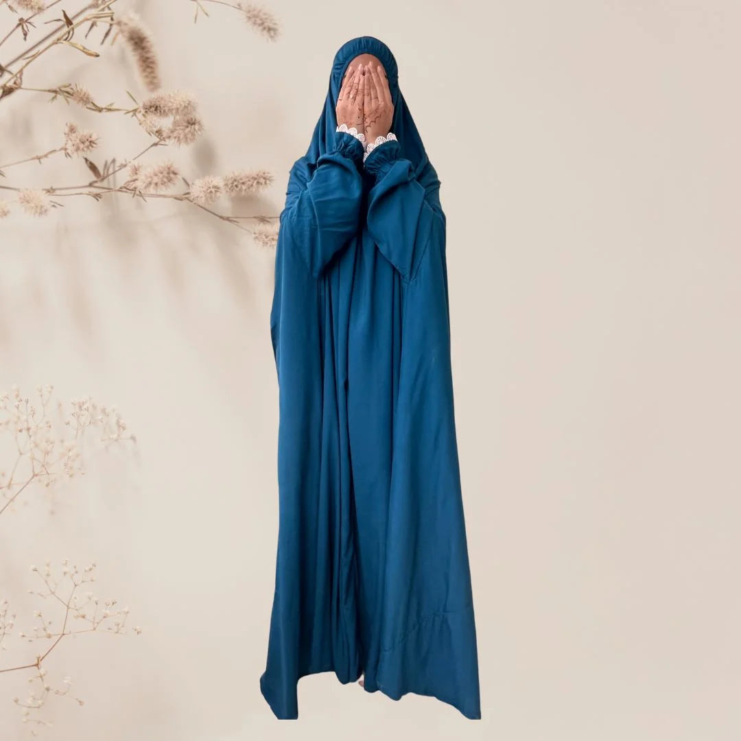 Full-Size Swiss Lawn Prayer Jilbab with Matching Bag