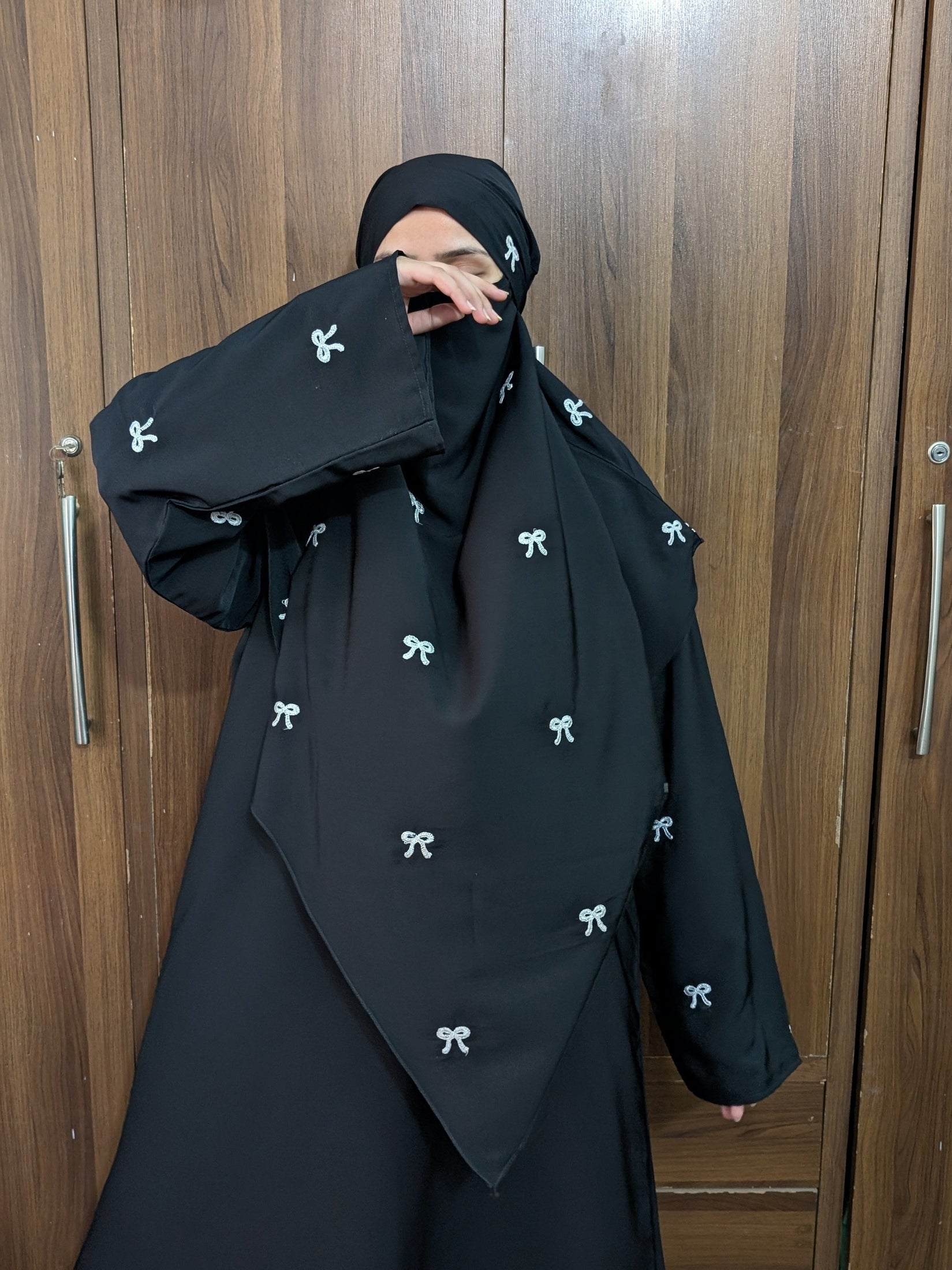 Bow Khimar + Abaya Set Black ( Top Trendy )