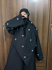 Bow Khimar + Abaya Set Black ( Top Trendy )