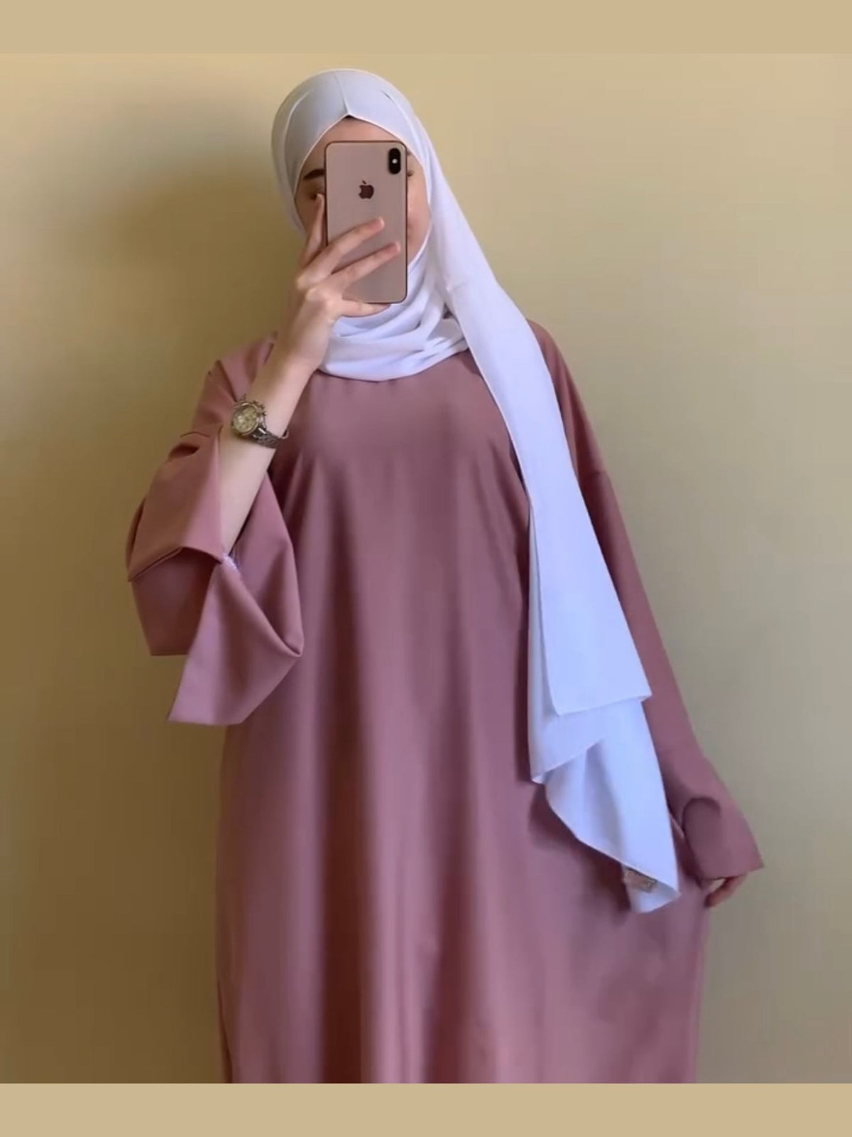Pink cut Sleeves Basic Abaya with White Scarf ( Best Seller )