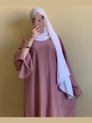 Pink cut Sleeves Basic Abaya with White Scarf ( Best Seller )