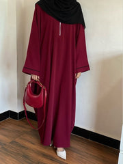 Daily Wear Plain Maroon Abaya with Zip and lining sleeves