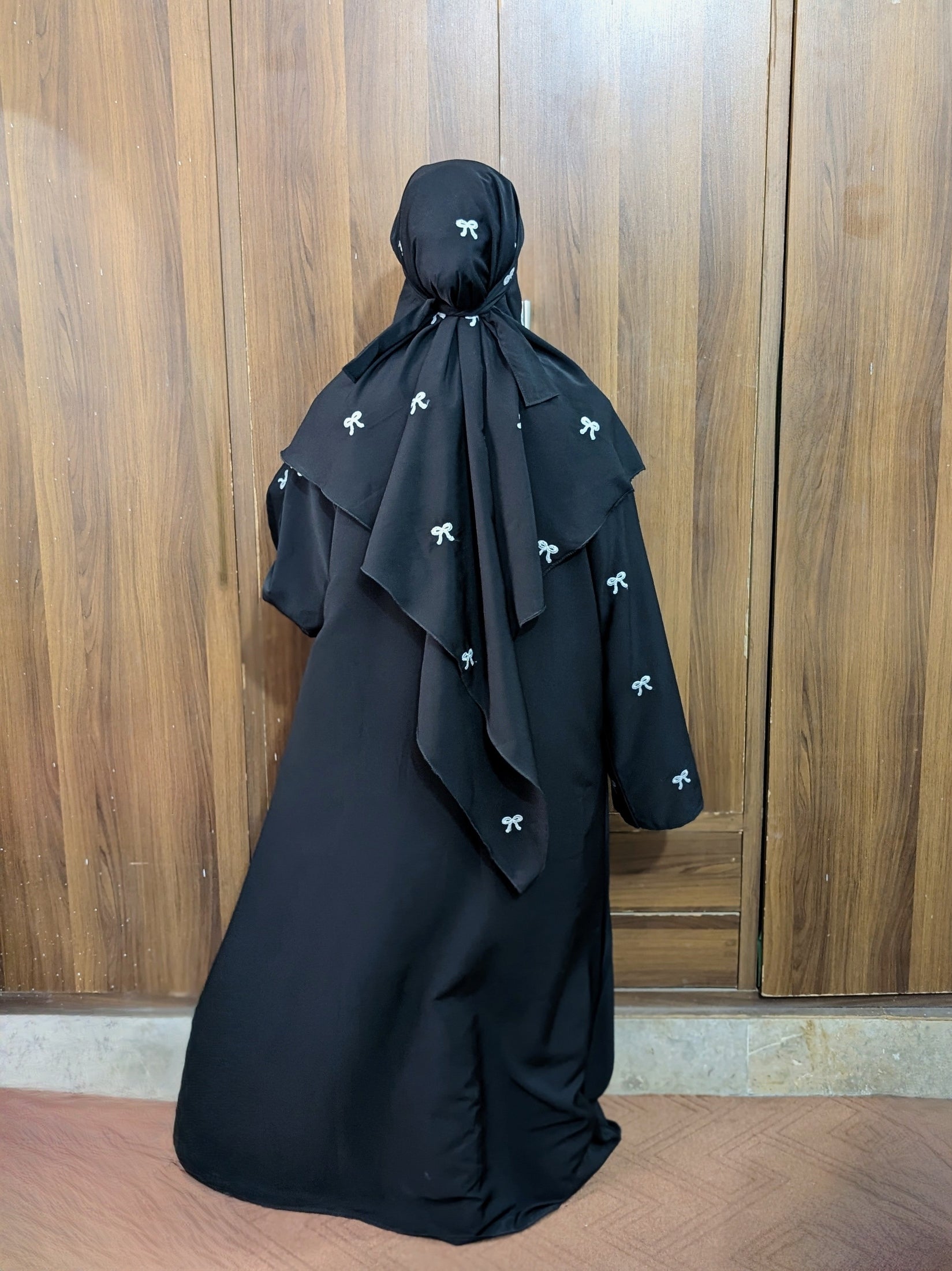 Bow Khimar + Abaya Set Black ( Top Trendy )