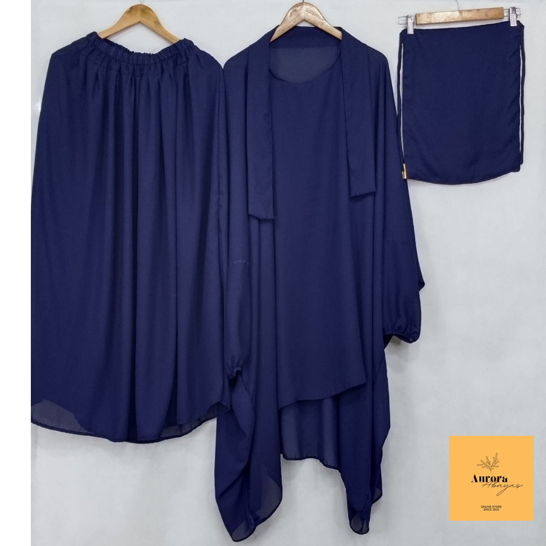 premium Navy Blue 3-Piece Jilbab Set