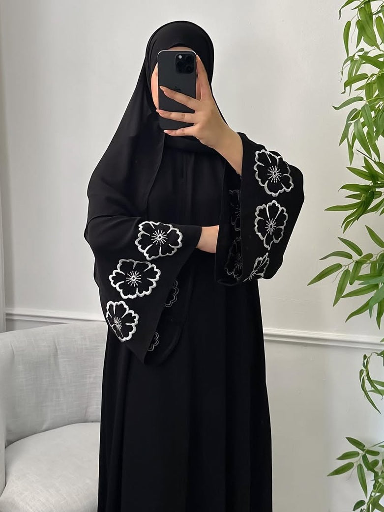 Black Premium Floral Abaya (FREE SHIPPING NOW)